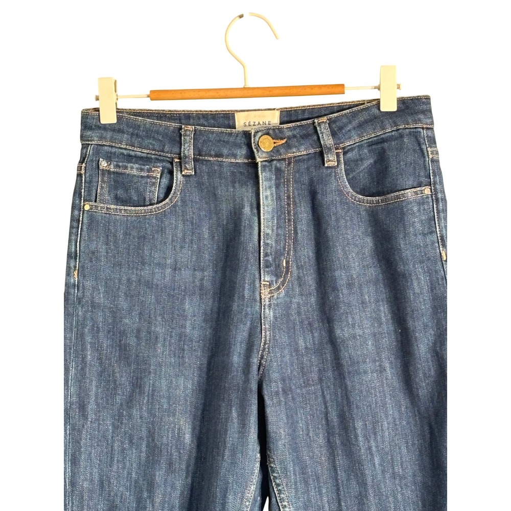 Sezane Slim High Waisted Skinny Jeans Dark Indigo Raw Hem Size‎ 28 - Picture 4 of 16